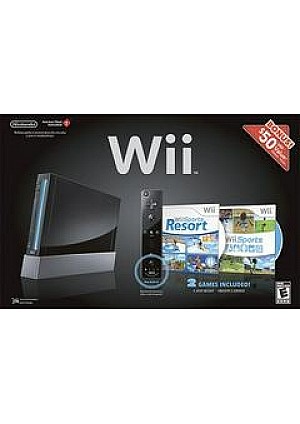 Console Wii Retrocompatible GameCube Modèle RVL-001 Wii Sports / Resort Bundle - Noire