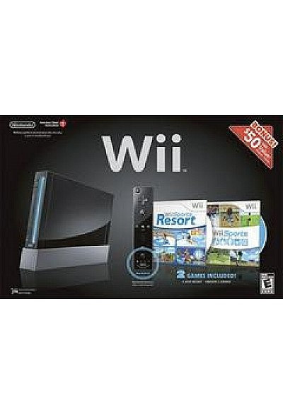 Console Wii Retrocompatible GameCube Modèle RVL-001 Wii Sports / Resort Bundle - Noire