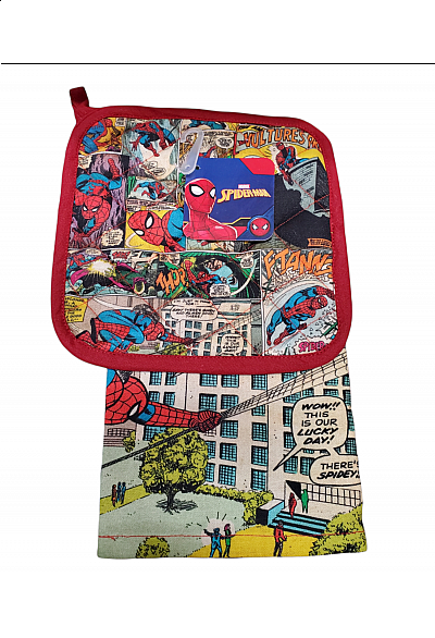 Ensemble Linge à Vaisselle et Mitaine à Four Marvel - Spiderman Comic Style