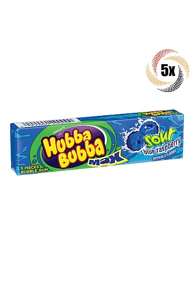 Gomme à Mâcher Wrigley Hubba Bubba Max Framboise Bleue Surette - 5 Morceaux
