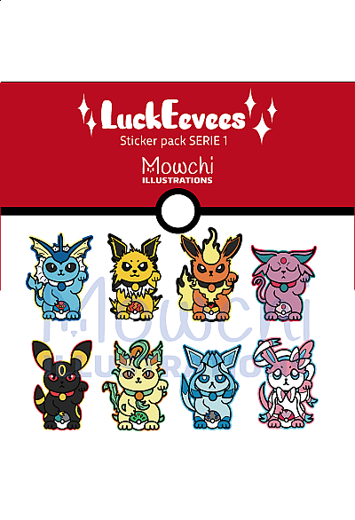 Feuille de 8 Autocollants LuckEevees Par Mowchi - Série 1