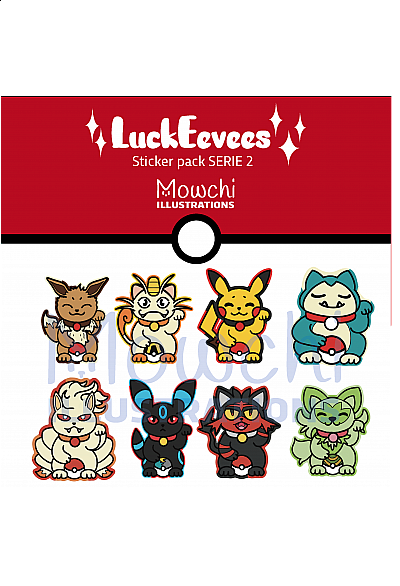 Feuille de 8 Autocollants LuckEevees Par Mowchi - Série 2