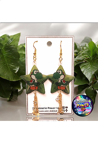 Boucles d'Oreilles Super Mario Par Power Up - Yoshi Étoile