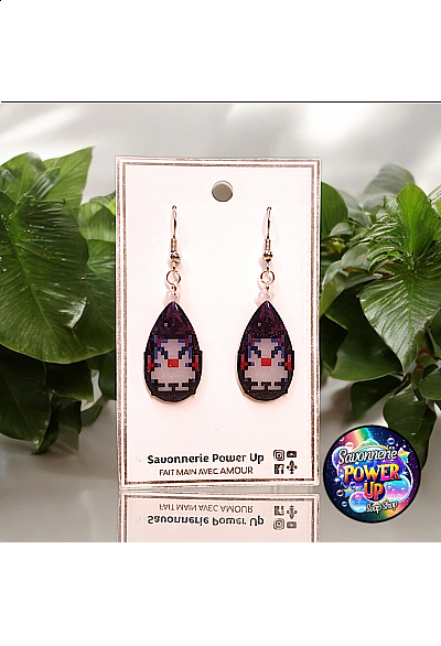 Boucles d'Oreilles Final Fantasy Par Power Up - Moogle Pixel