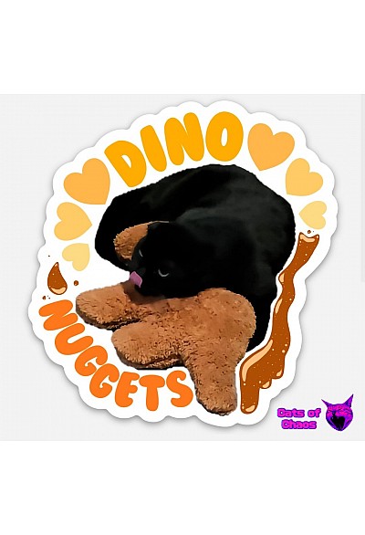Autocollant Miaou-gnifique Par Cats Of Chaos - Chat Noir Et Croquette Dino