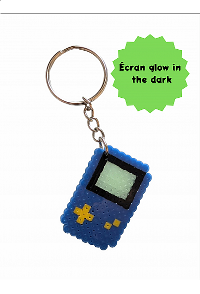Porte clef en perles GameBoy par Laeticia - Bleu foncé et jaune