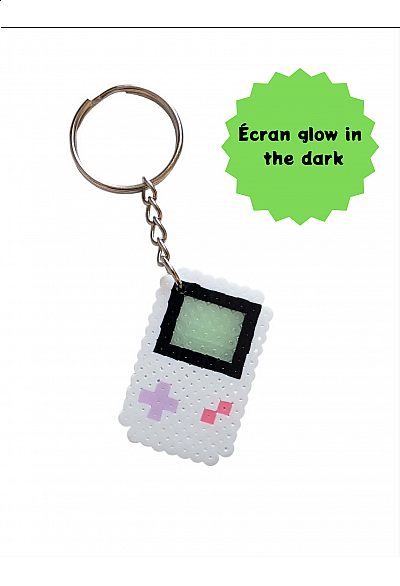 Porte clef en perles GameBoy par Laeticia - Blanc et rose