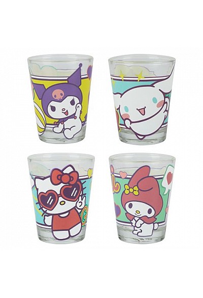 Kit de 4 Verres Hello Kitty (2 oz) - Hello Kitty Cinnamoroll Kuromi My Melody