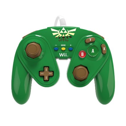 Manette Fight Pad Avec Fil / Classic Controller Pro Pour Wii / Wii U Par PDP - Link Verte