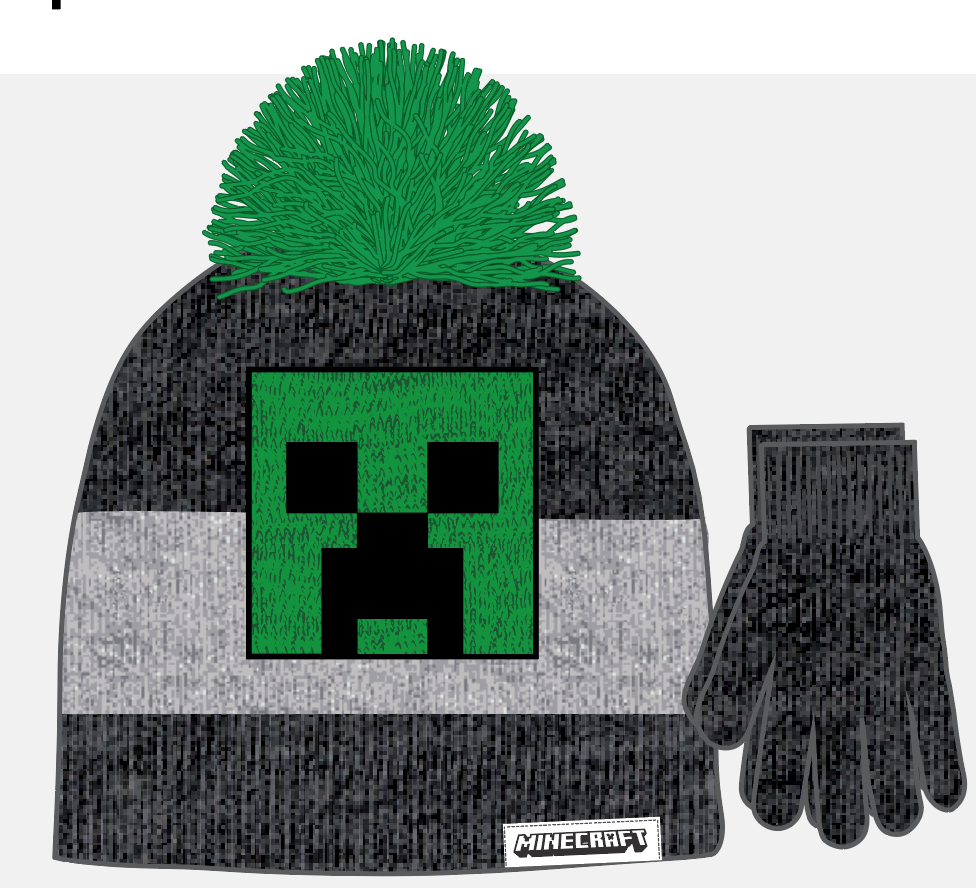 Ensemble Hivernal Minecraft par Bioworld - Tuque et Mitaine