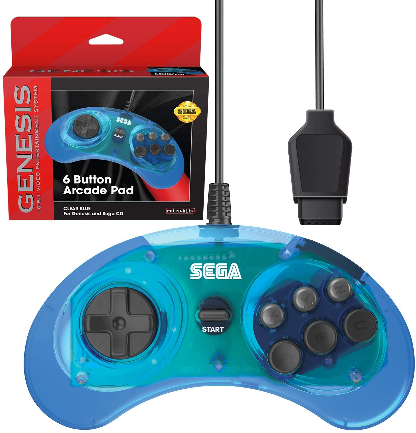 Manette Sega Genesis / Sega CD 6 Boutons Par Retro-Bit - Bleue