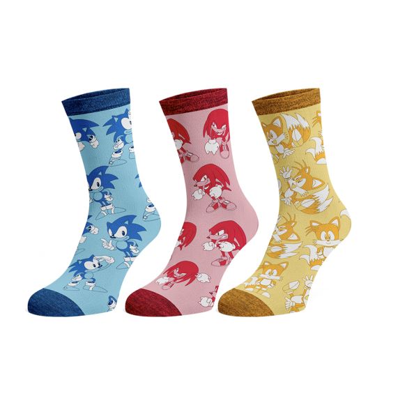 Chaussettes Sonic The Hedgehog Tails et Knuckles Par Bioworld - Paquet de 3 Paires