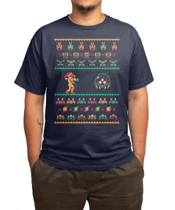 T-Shirt Threadless - We Wish You A Metroid Christmas Navy