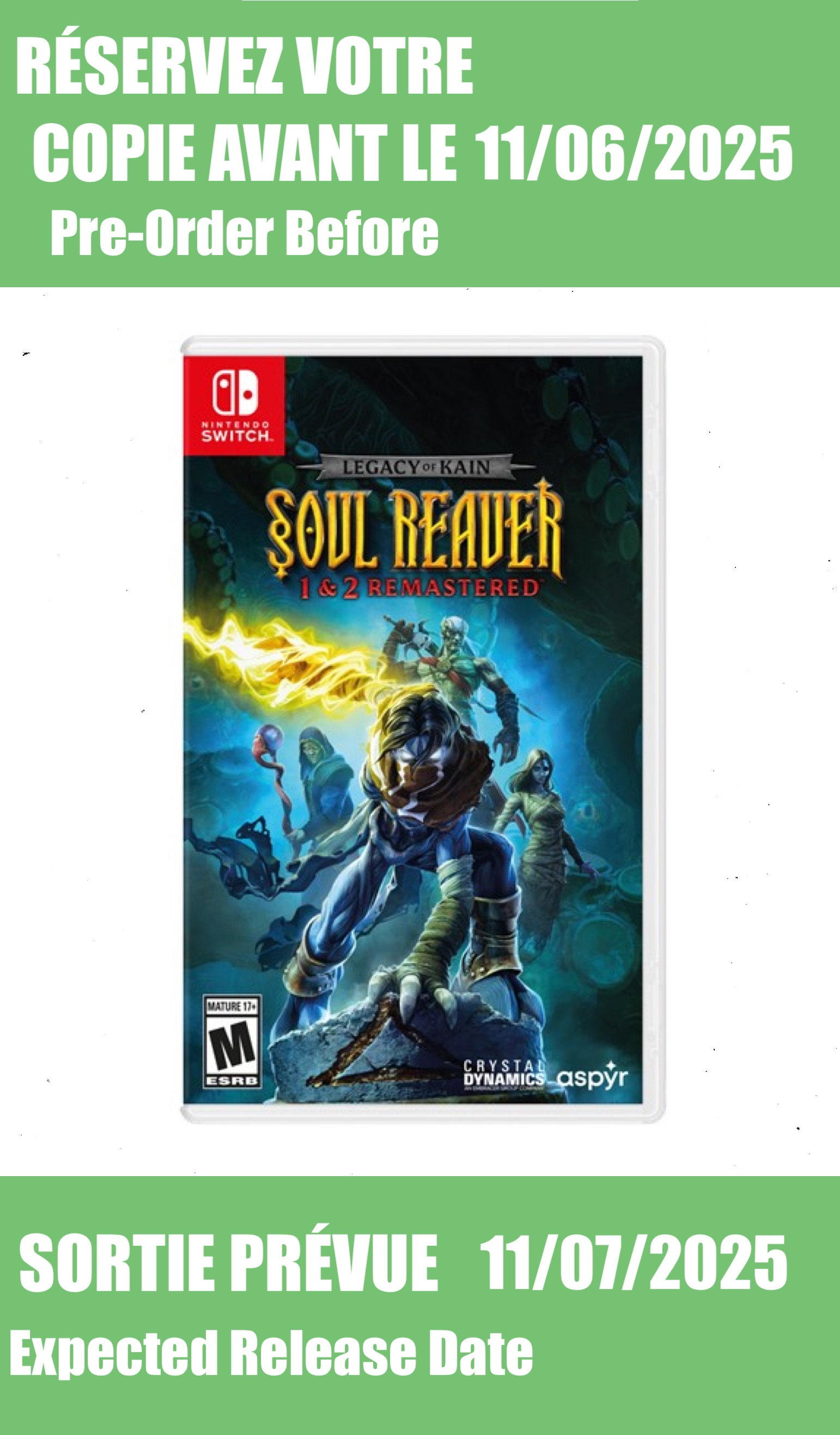 *Précommande* Legacy of Kain Soul Reaver 1&2 Remastered / Switch 