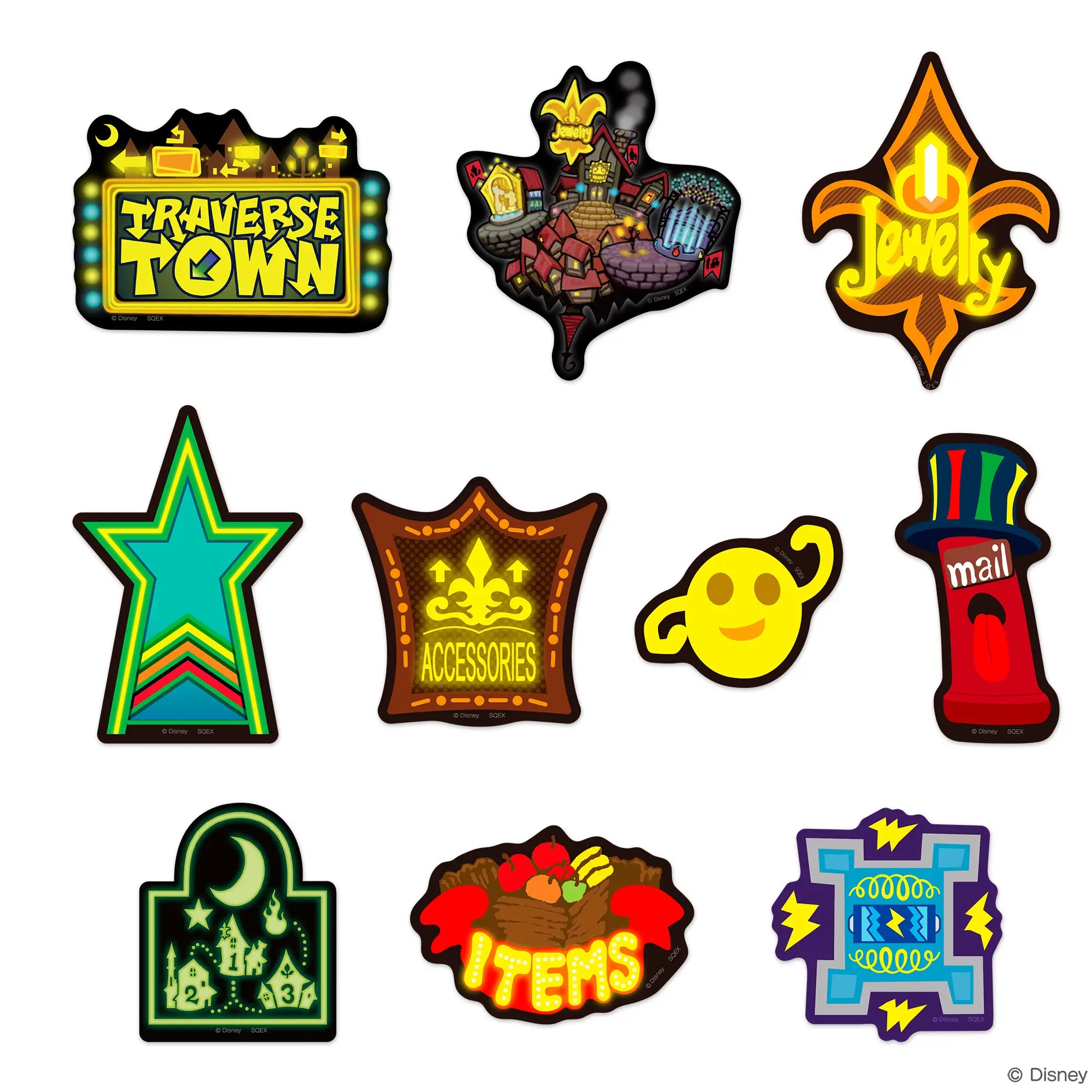 Ensemble De Dix Autocollants Style Travel Sticker Kingdom Heart- Traverse Town