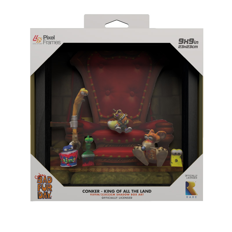 Cadre Diorama Shadow Box Conker's Bad Fur Day Par Pixel Frames - Roi De Toutes Les Terres 23 x 23 CM
