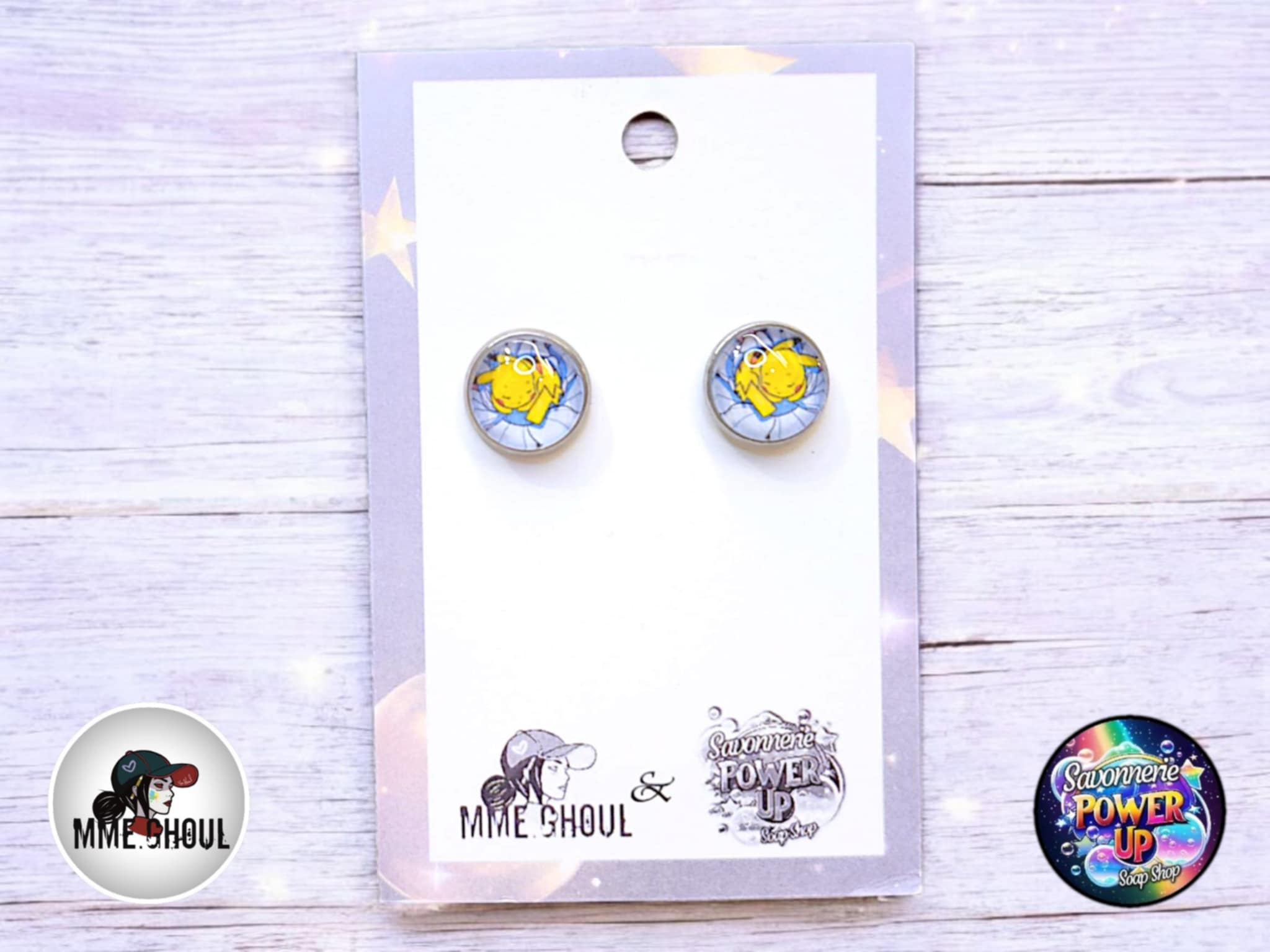 Boucles Style Boutons d'Oreilles Par Power Up - Pokemon Pikachu