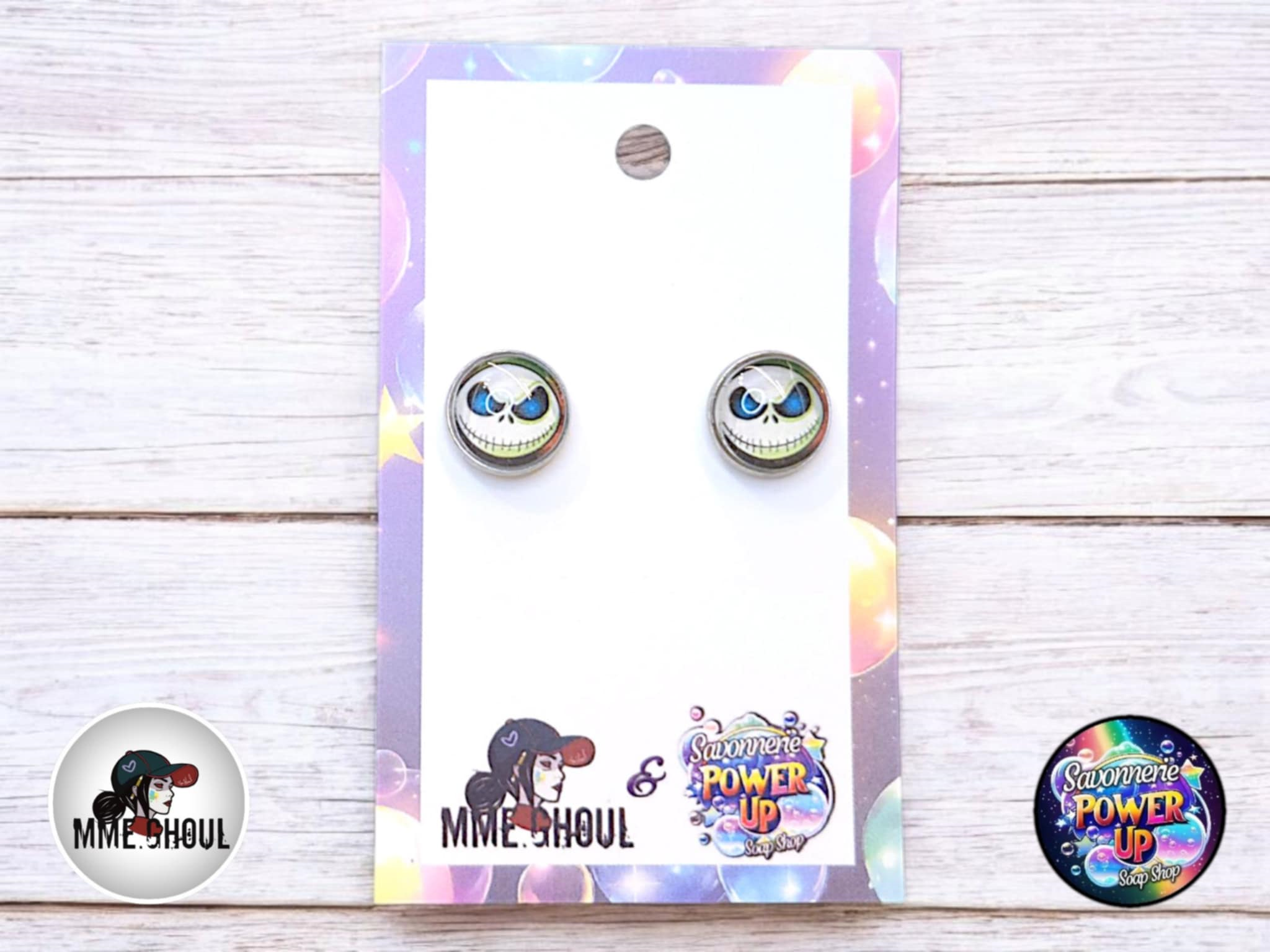 Boucles Style Boutons d'Oreilles Par Power Up - Jack Skellington