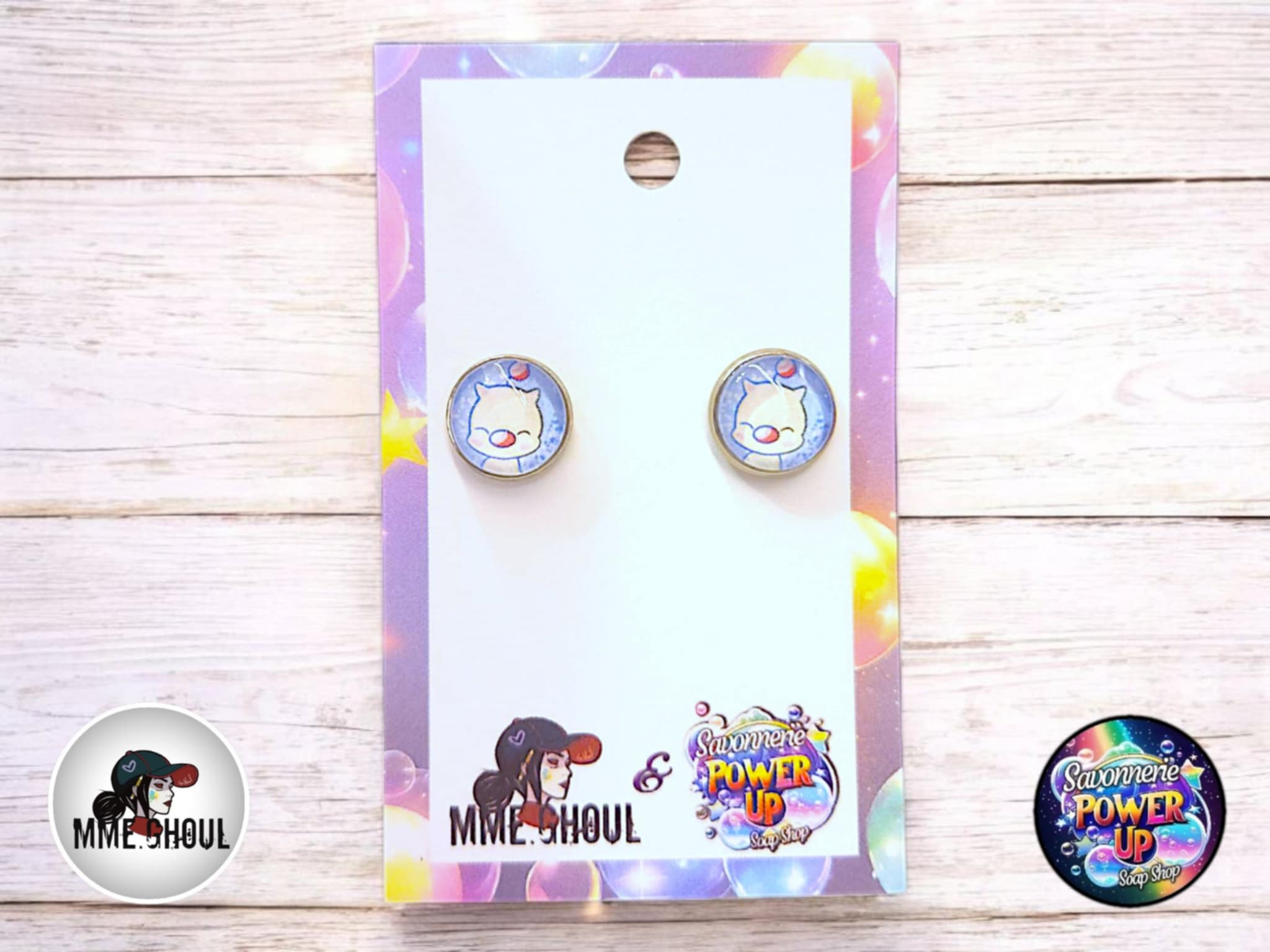 Boucles Style Boutons d'Oreilles Par Power Up - Final Fantasy Moogle