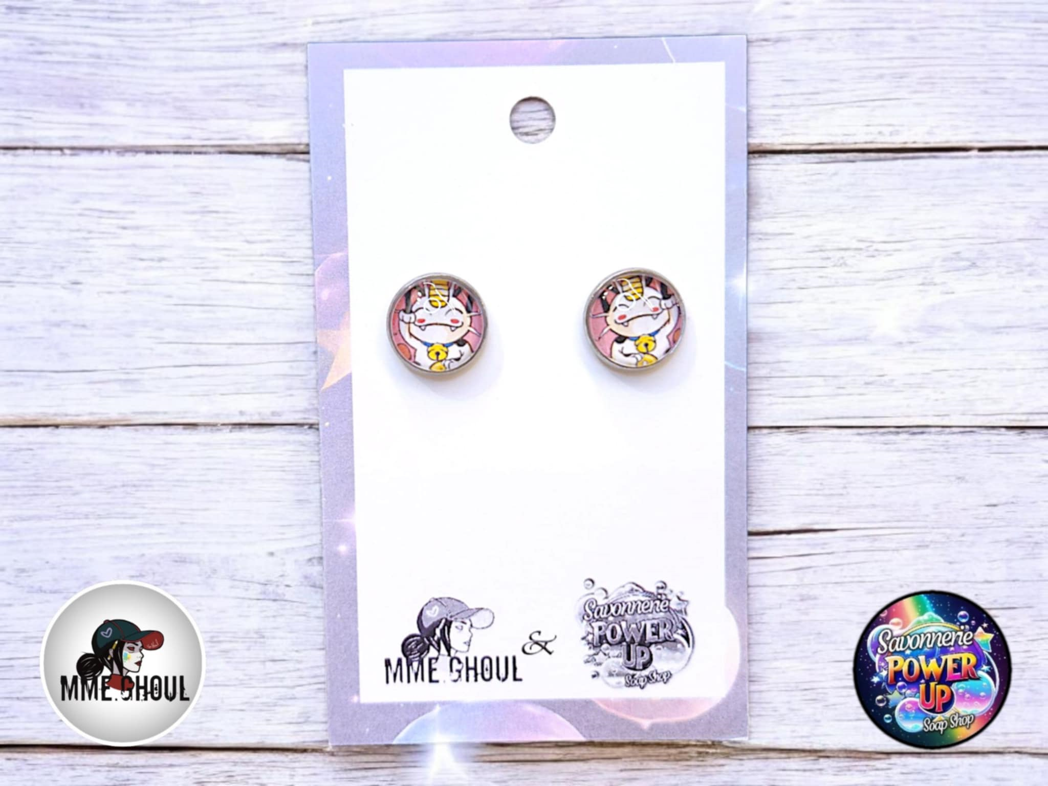 Boucles Style Boutons d'Oreilles Par Power Up - Pokemon Meowth